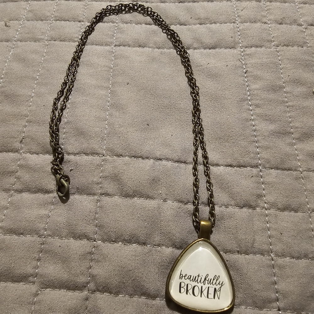 Antique Bronze Inspirational Necklace (Beautifully Broken)